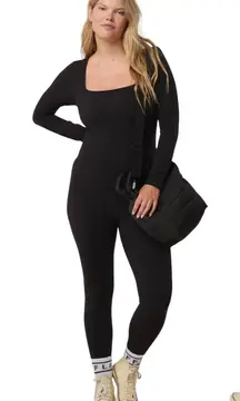 Offline by Aerie Long Sleeve Square Neck Jumpsuit Cat Suit Women s XL Black NWT
