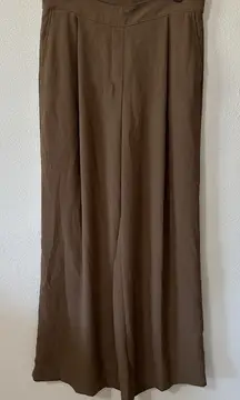 Spanx Carefree Crepe Wide Leg Pleated Trouser Cedar Brown Tan Size‎ Large