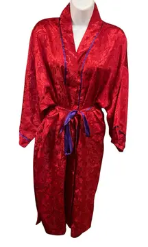 Vintage Victoria's Secret Gold Label Womens Red Floral Kimono Tie Robe One Size