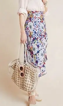 Anthropologie Maeve Sybil Wrap Midi Skirt S Floral Ruffled Garden Flower Power
