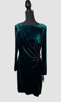 #308 DKNY Boat-Neck Velvet Mini Dress In Hunter Green NWT