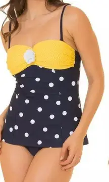 Coco Limon Retro 50's Polka Dot Blue Yellow One Piece Swimsuit