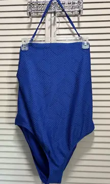 Love And Sports Blue One Piece Swimsuit Remov. Strap Size XL Tie Back High‎ Leg