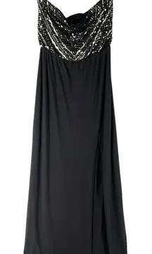 Express Gray Stretch Knit Sequin Embellished Strapless‎ Maxi Dress Dress Slit L