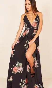 SHINE THROUGH MAXI DRESS IN BLACK FLORAL