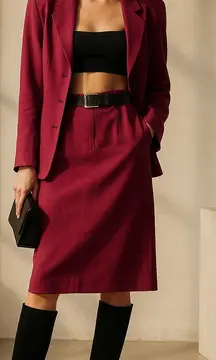 Vintage Silk Skirt Suit Set Morgan Taylor Jacket Burgundy Office Power Suit 10P