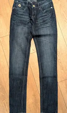 Dereon Skinny Jeans Juniors 5 6 Beyonce Brand Denim Bling Fleur De Lis Logo Y2K