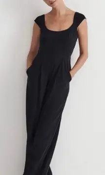 Madewell Jumpsuit Cap-Sleeve Crop Wide-Leg Pockets True Black 0 NWT New