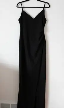 Black Halo  Eve Size 10 Bowery Gown Maxi Dress Black Crepe Ruched Side Sleeveless