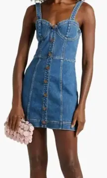 NWT Alice + Olivia Janessa Sleeveless Shirred Denim Mini Dress Blue Women's 10