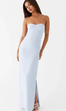 Esra Linen Strapless Maxi Dress - Blue