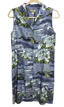 Tommy Bahama Sleeveless Button Down Knee Length Dress Tropical Print Silk Sz 10