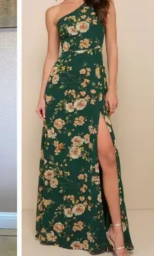 NWOT Elegant Admiration Emerald Green Floral One-Shoulder Maxi Dress