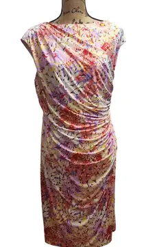 AMERICAN LIVING Floral Ruched Sheath Dress Women's Size 16 Cap Sleeve Midi