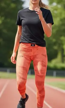 NWT Under Armpur Project Rock HeatGear Womens Orange Ankle Leggings