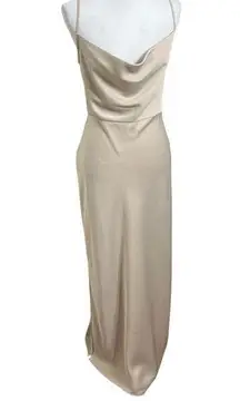 BHLDN Cali Satin Cowl Neck Midi Slip Dress Champagne Anthropologie Women Size 14