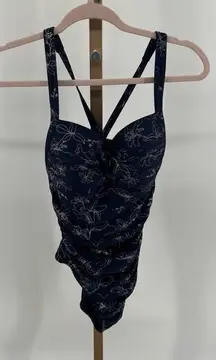 Nip Tuck Joanne Twist Front Design Tummy Control One Piece Swimsuit Blue Floral