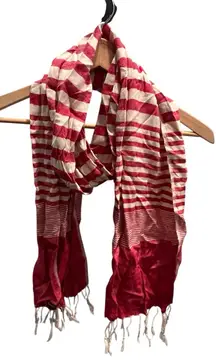 Red and White Boho Ethically Made Striped Scarf