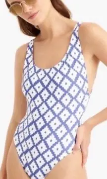 J.Crew NWT  Plunging Scoopback One Piece Swimsuit Blockprints size 4 L9073 NEW