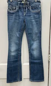 Vigoss thick stitch straight leg denim jeans women's 3 4