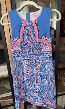 Lilly Pulitzer Tic Tac Tile Mila Shift Dress mini sleeveless neon cobalt mosaic
