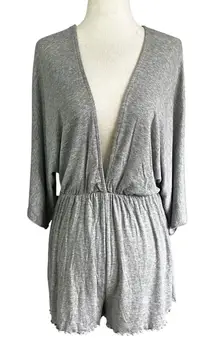 Emory Park Gray Stretch Deep V-neck Romper Women's Size Small | 63-13-2