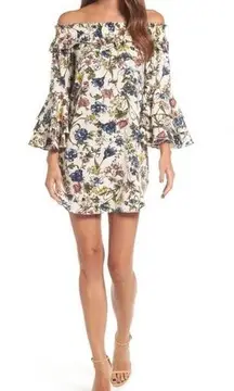 MISA Los Angeles Amal Multicolor Floral Off the Shoulder Ruffle Mini Dress Sz XS