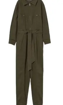 H&M  Utility Jumpsuit with Tie Belt in dark khaki green size XS