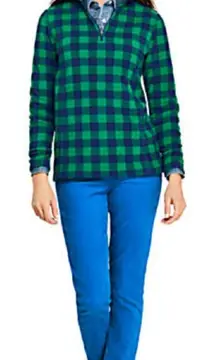 Lands End Plaid Fleece 1/4 Zip Pullover Sweater Cozy Preppy Size Medium