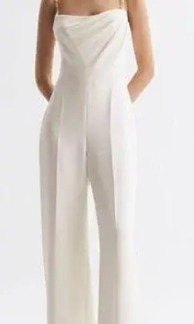 HALSTON Brea Ruched Chain-strap Crepe Jumpsuit in Chalk Size US 4