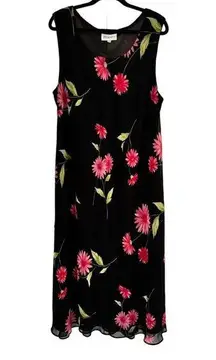 Studio I Tank Dress Womens Sz 22W Black‎ Pink Floral Sleeveless Party Event Date