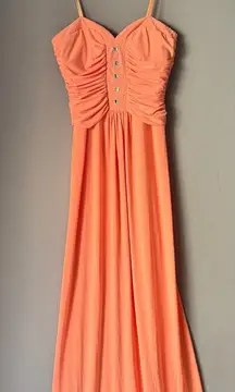 Max and‎ Cleo sz 8 peach strapless jeweled maxi gown dress