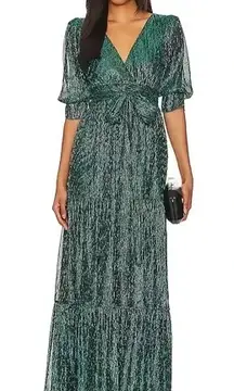 NWT Revolve Tularosa Jainey Metallic Plisse Teal Green‎ Blue Maxi Dress