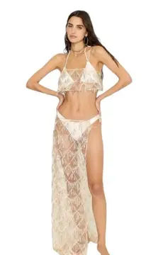 Beach Bunny Dione Sparkle Crop Top and Maxi Skirt Sequin Rose Gold Set S