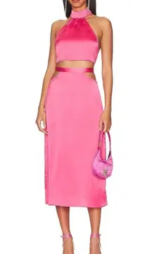 REVOLVE Barbiecore Pink Cut Out Midi Skirt Satin NWT $80 WeWoreWhat