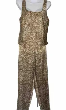 Victoria's Secret Silky Pajamas Tank Top Long Pants  Leaf  Floral print  Sz med