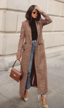 Irene’s Story Umber Oversized Plaid Striped Fall Winter Trench Coat Jacket