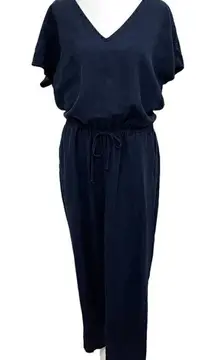 J.Crew Linen Blend V-Neck Relaxed Jumpsuit Playsuit Preppy Navy Blue size Small