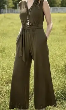 Matilda Jane Sleeveless Olive Green Jumpsuit (Size M) NWT