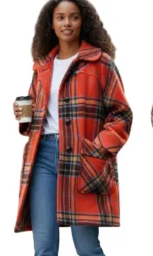 Vintage Baron Woolen Mills Plaid Wool Car Coat Red Tartan Women 8   F248