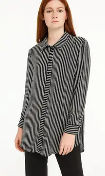 Women's Laundry by Shelli Segal XL Black White Striped Button Down Shirt