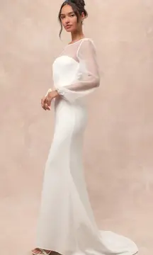 NWOT Lulus Immaculate Romance White Sheer Organza Long Sleeve Maxi Dress Sz S