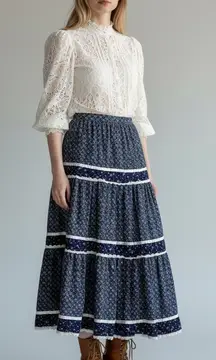 Vintage 70s Gunne Sax Tiered Floral Midi Maxi Prairie Skirt XS Bohemian Cottage