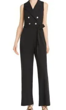 Nanette Lepore Womens Sleeveless Wide Leg V Neck Collared Jumpsuit Black Size 14