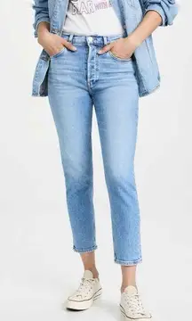 RE/DONE  90s High Rise Ankle Crop Jeans Bright Faded Blue Size 30