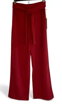 Iris Burgundy Ankle Pants Pockets Tie Stretch Waist Women M Boho Cottagecore NWT