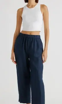 NWT Quince Women's Navy Blue 100% European Linen Pants Sz S with 25” Inseam