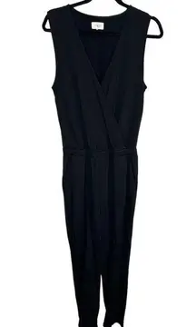 Lou & grey  Black Super Soft Stretchy Faux Wrap Jumpsuit Fleece soft Lining Med