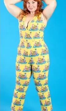 Rare Nooworks Sonny Suit one-piece jumpsuit in a yellow "Dog Party” size 4X