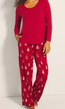 SOMA COOL NIGHTS PJ SET Long Sleeve Red Tree T Yourself New Sz XS NWT $84